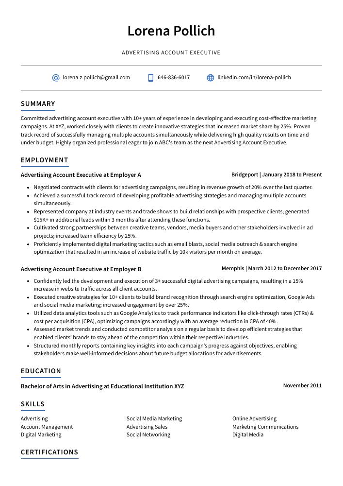 Advertising Account Executive Resume