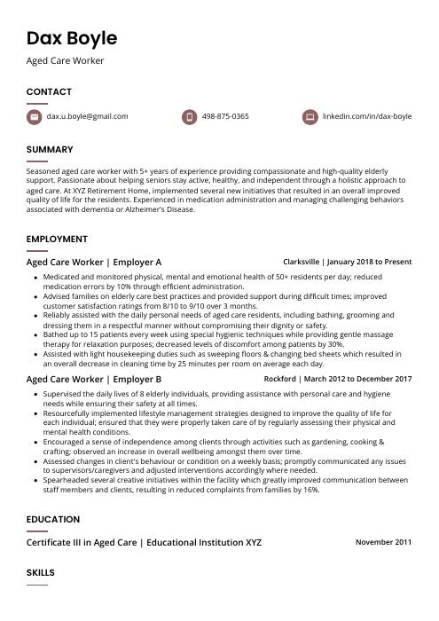 resume cover letter example aged care