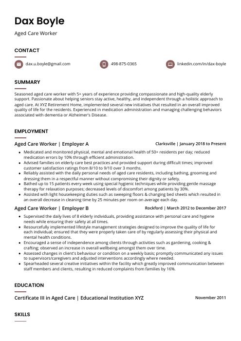 aged care registered nurse resume australia