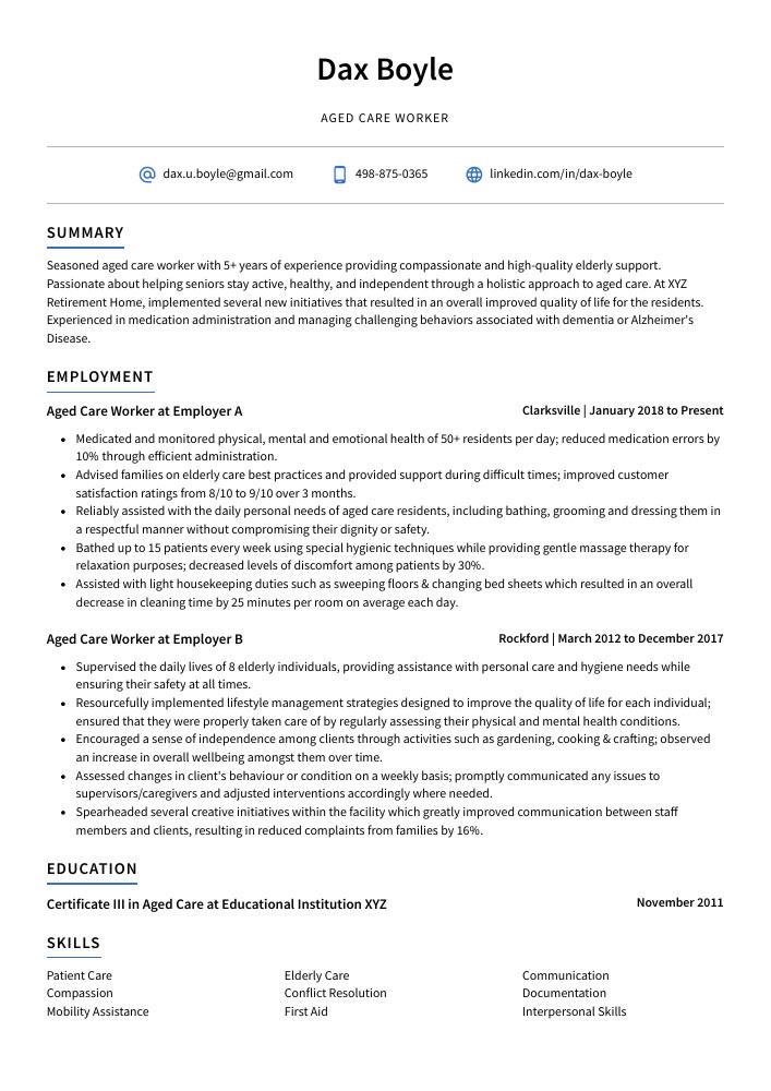 resume for aged care worker with no experience