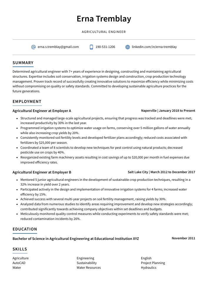 Agricultural Engineer Resume