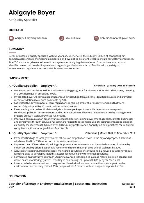 air quality manager cover letter