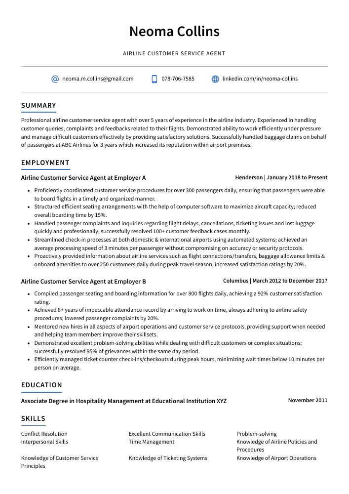 customer service agent skills resume