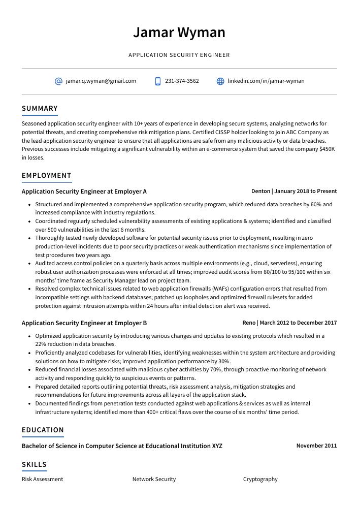 Application Security Engineer Resume