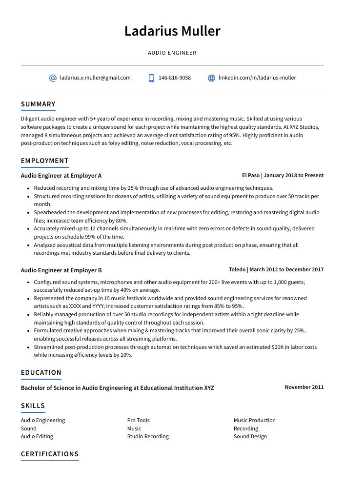 Audio Engineer Resume