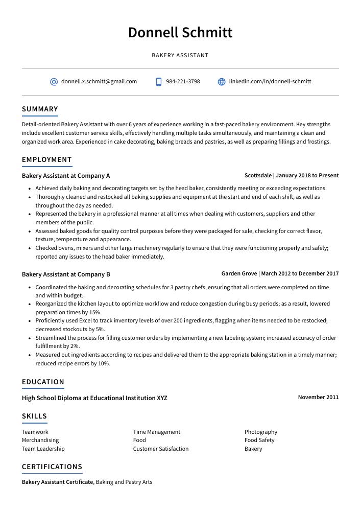 Bakery Assistant Resume Cv Example And Writing Guide