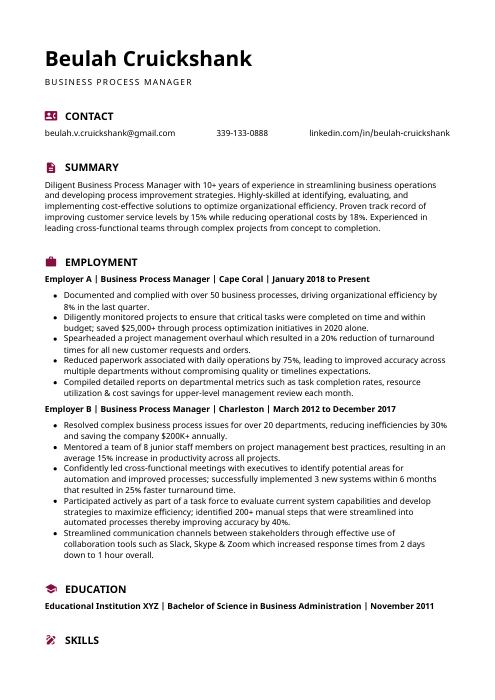 business process manager resume