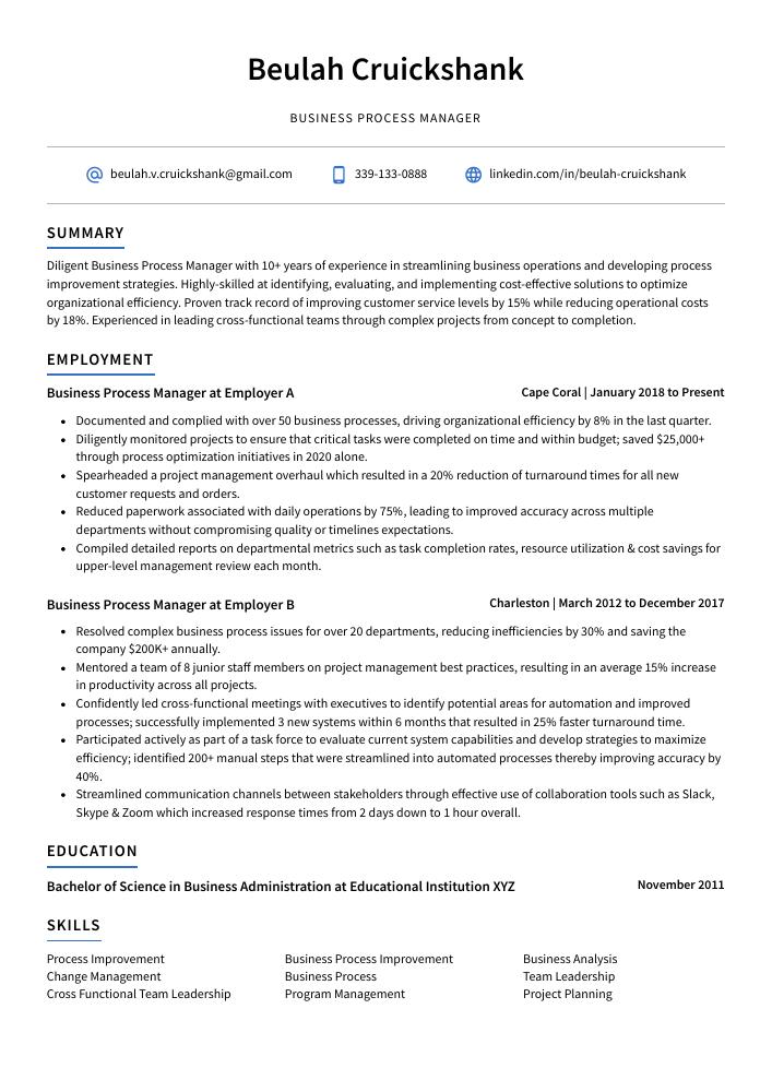 business process manager resume