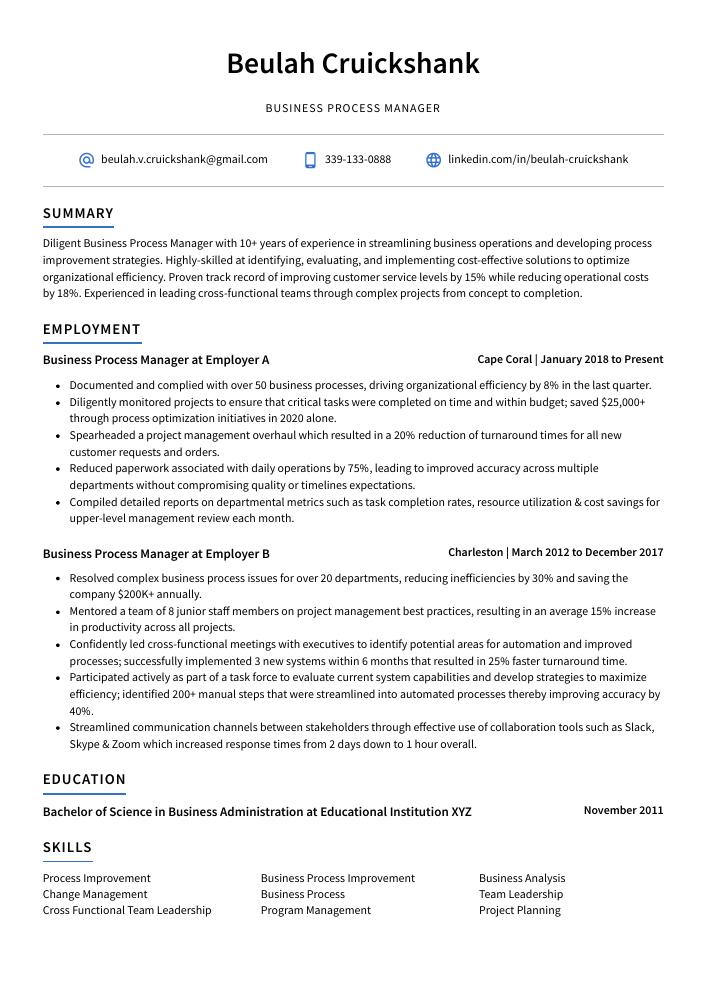 Business Process Manager Resume