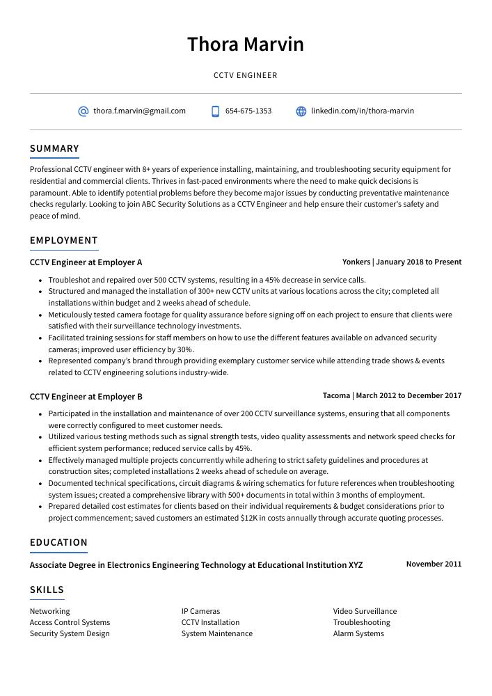 CCTV Engineer Resume