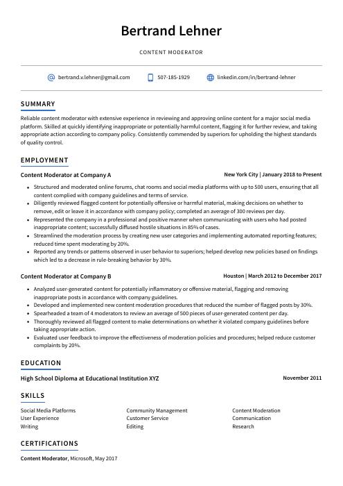 cover letter for content moderator with no experience