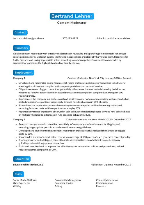 Content Moderator Resume CV Example And Writing Guide Content Moderator Resume CV Example And Writing Guide