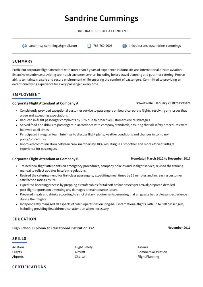 flight attendant customer service skills resume