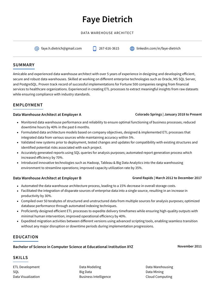 Data Warehouse Architect Resume