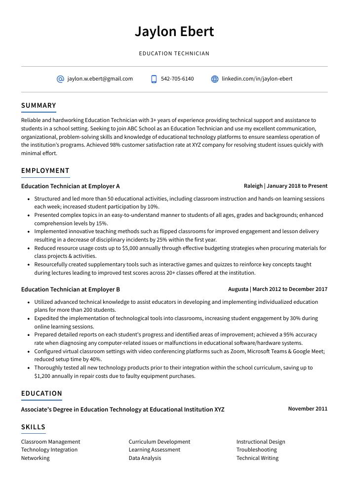 Education Technician Resume