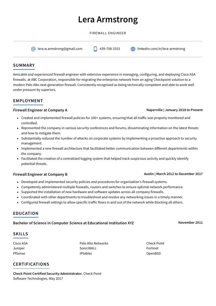 Firewall Engineer Resume
