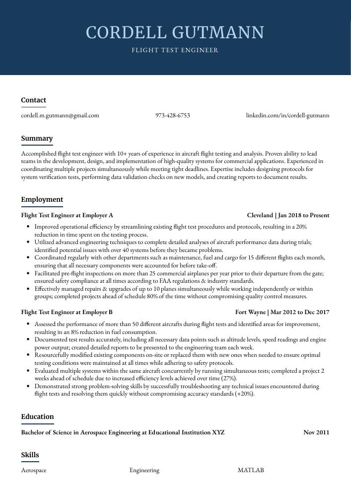 Flight Test Engineer Resume
