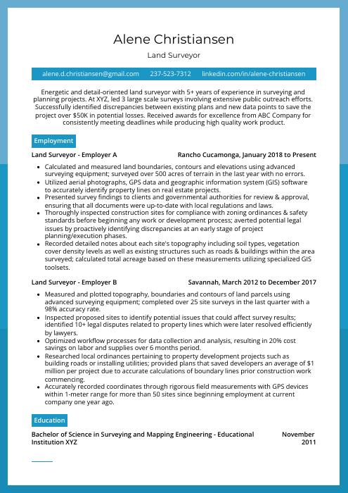 objective on resume for land surveyor