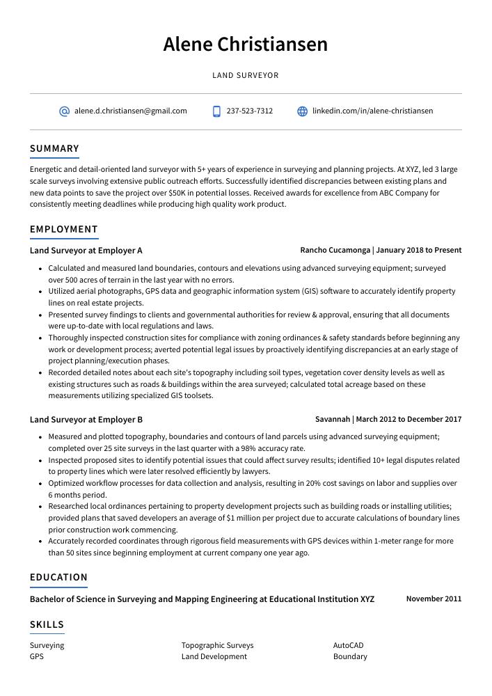 Land Surveyor Resume