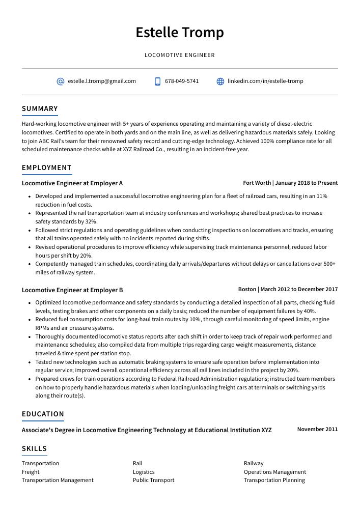 Locomotive Engineer Resume