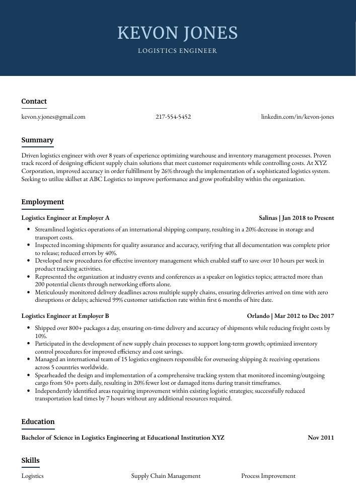 Logistics Engineer Resume