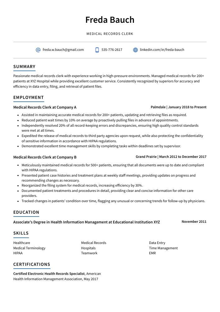 applicant resume sample for clerk