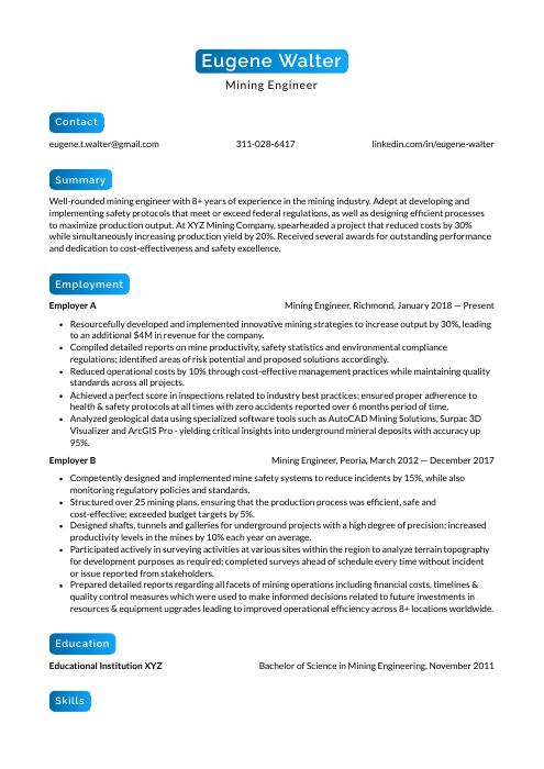 mining resume examples no experience