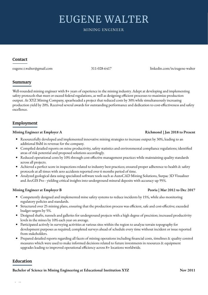 Mining Engineer Resume