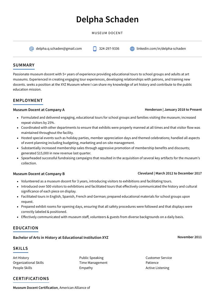 Museum Docent Resume