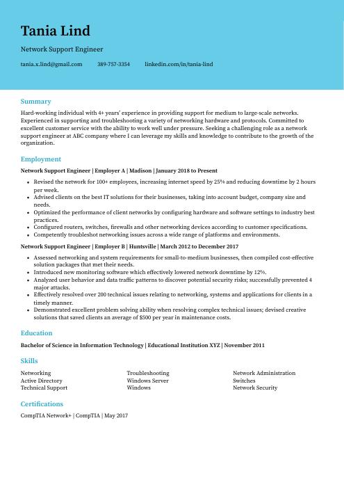 network support engineer resume