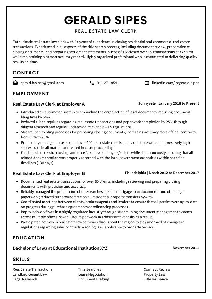 applicant resume sample for clerk