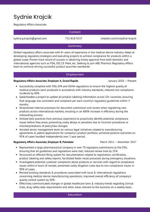 regulatory affairs cover letter examples