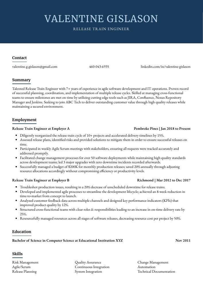 Release Train Engineer Resume