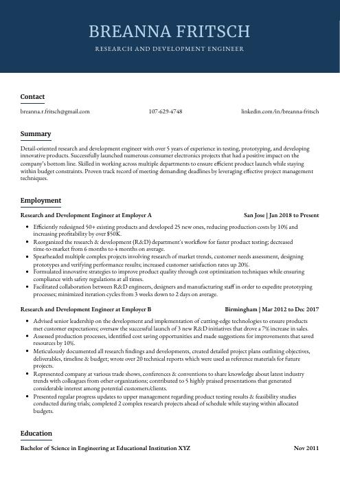 research and development objective for resume
