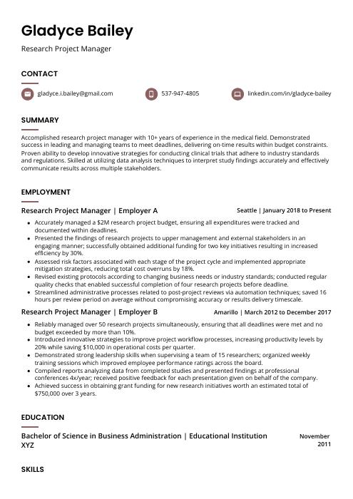 research project manager resume