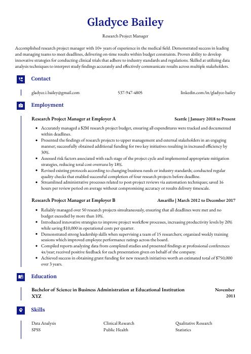 research project manager resume