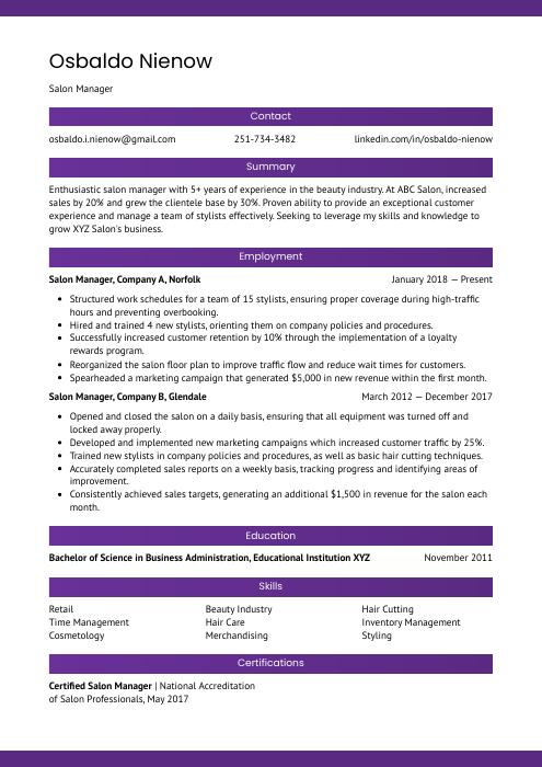 Salon Manager Resume CV Example And Writing Guide Salon Manager Resume CV Example And Writing Guide