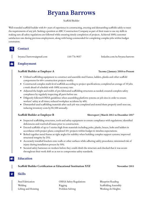 scaffold builder job description for resume