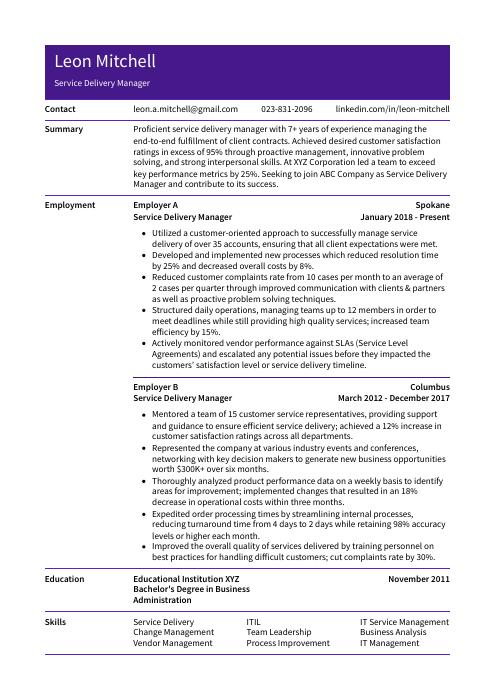 sap service delivery manager resume