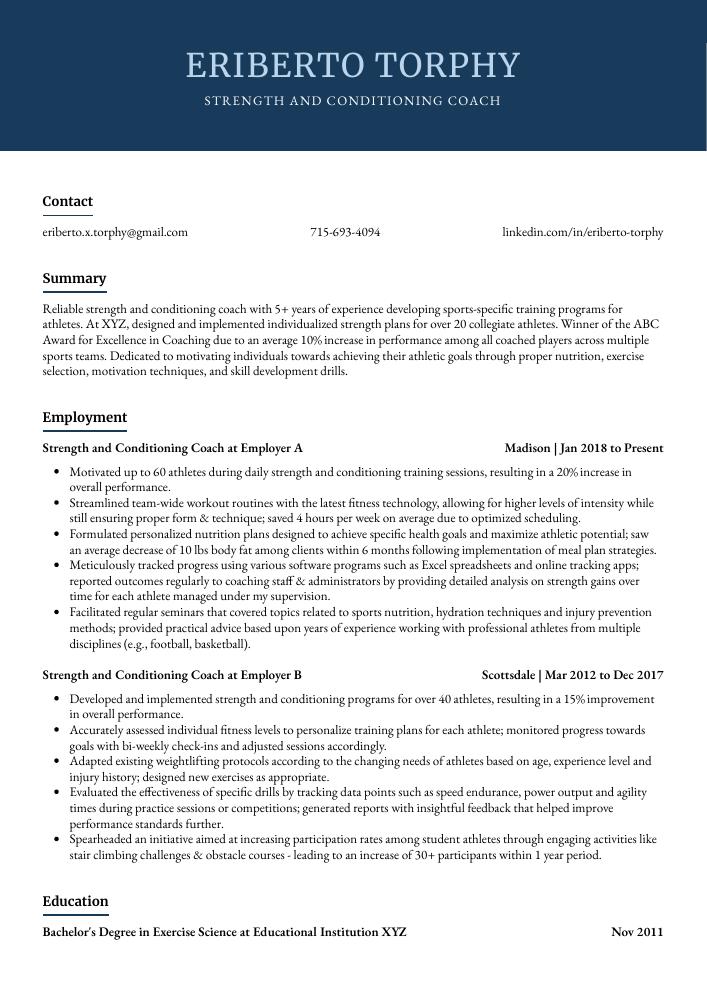 Strength and Conditioning Coach Resume