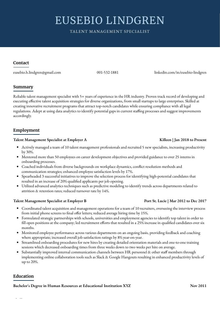 talent management resume examples