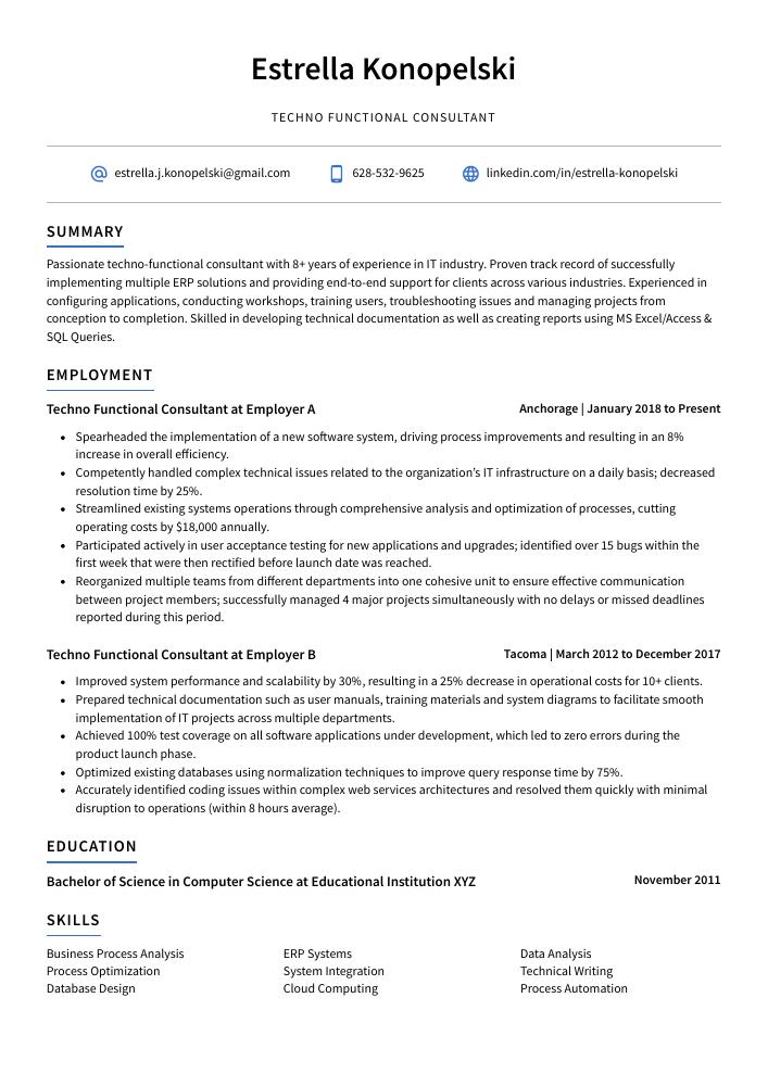 ax functional consultant resume sample