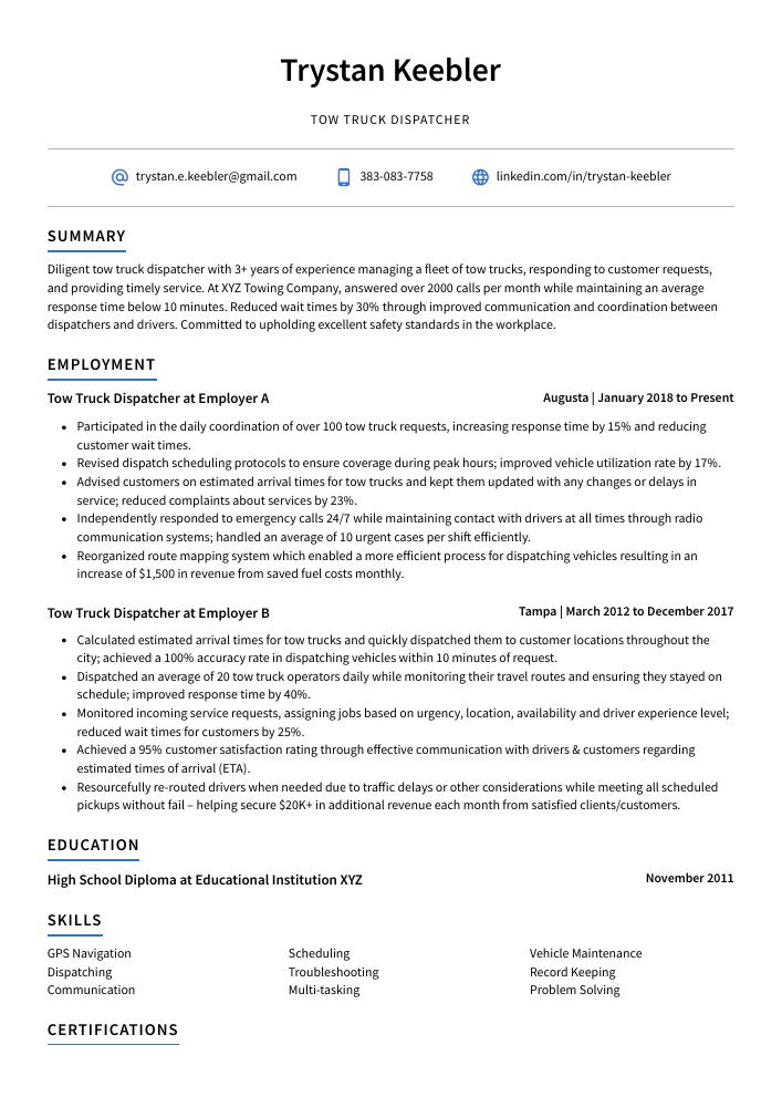 dispatcher mission statement for resume