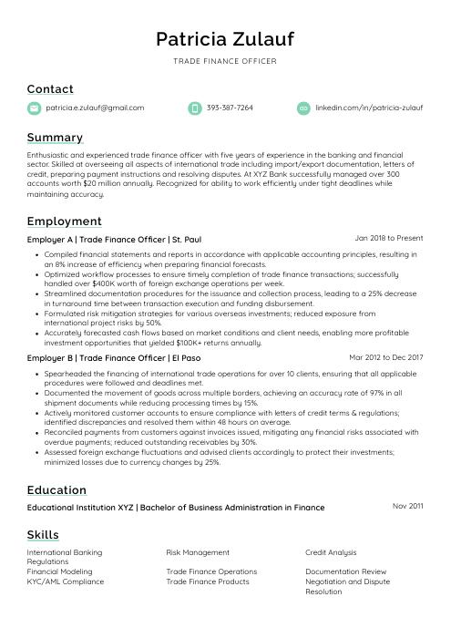 trade finance job cover letter