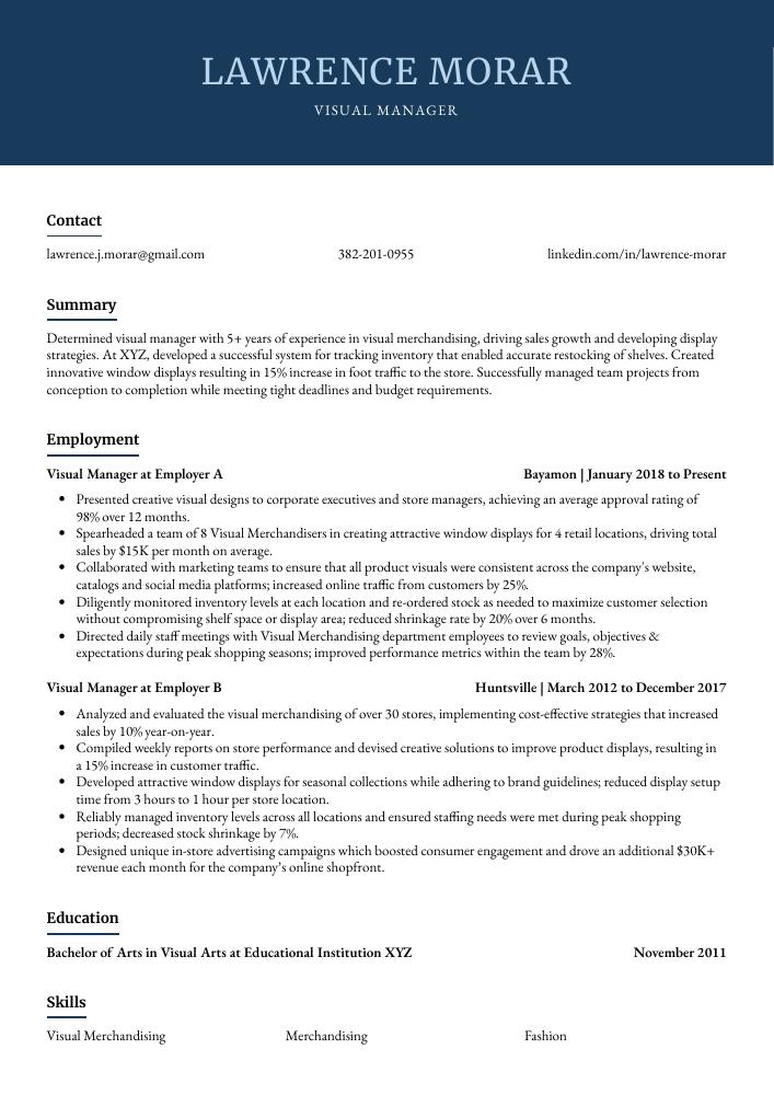 Visual Manager Resume