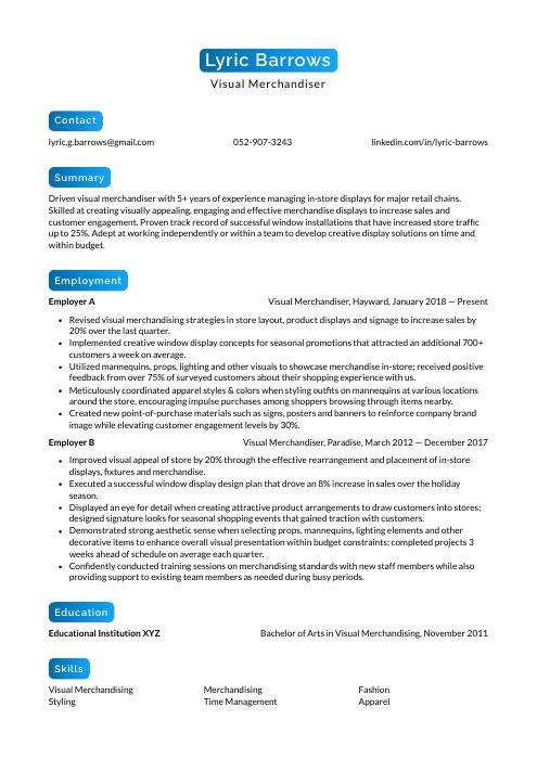 creative resume for visual merchandiser