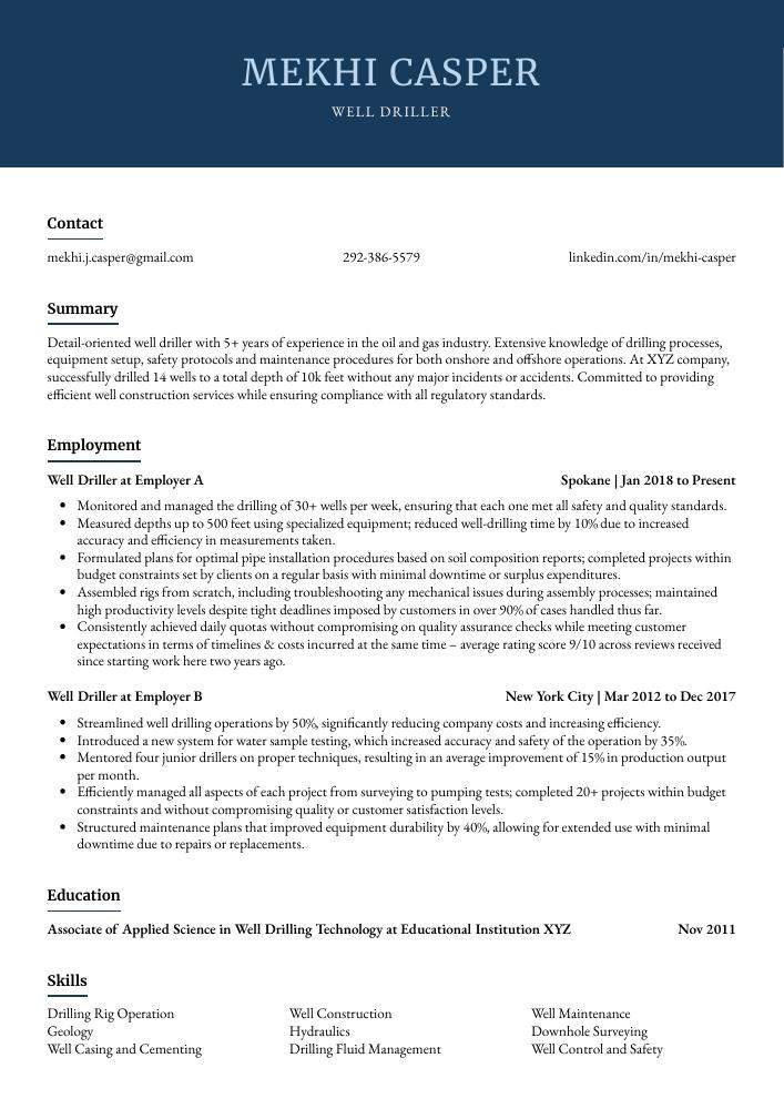 Well Driller Resume