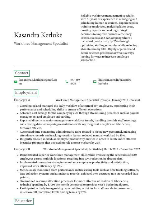 workforce management resume examples