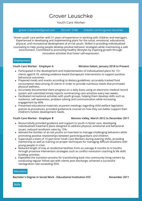 resume template for youth worker