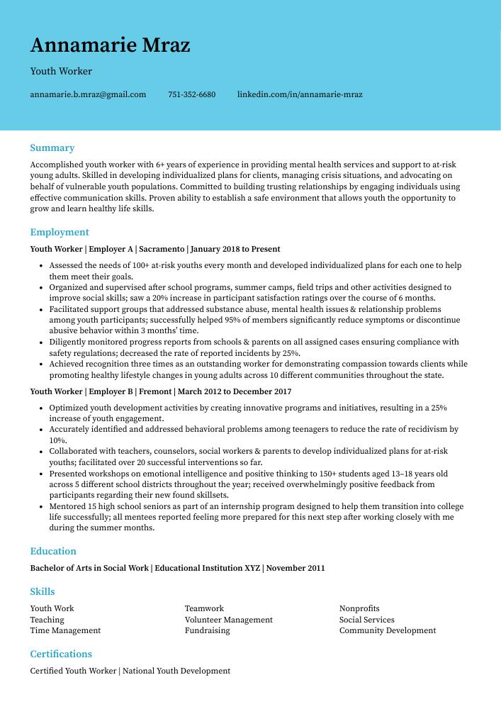 Youth Worker Resume